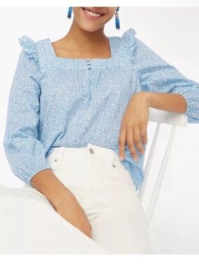 NWT J. Crew Factory Square Neck Floral Ruffle Top Medium blue